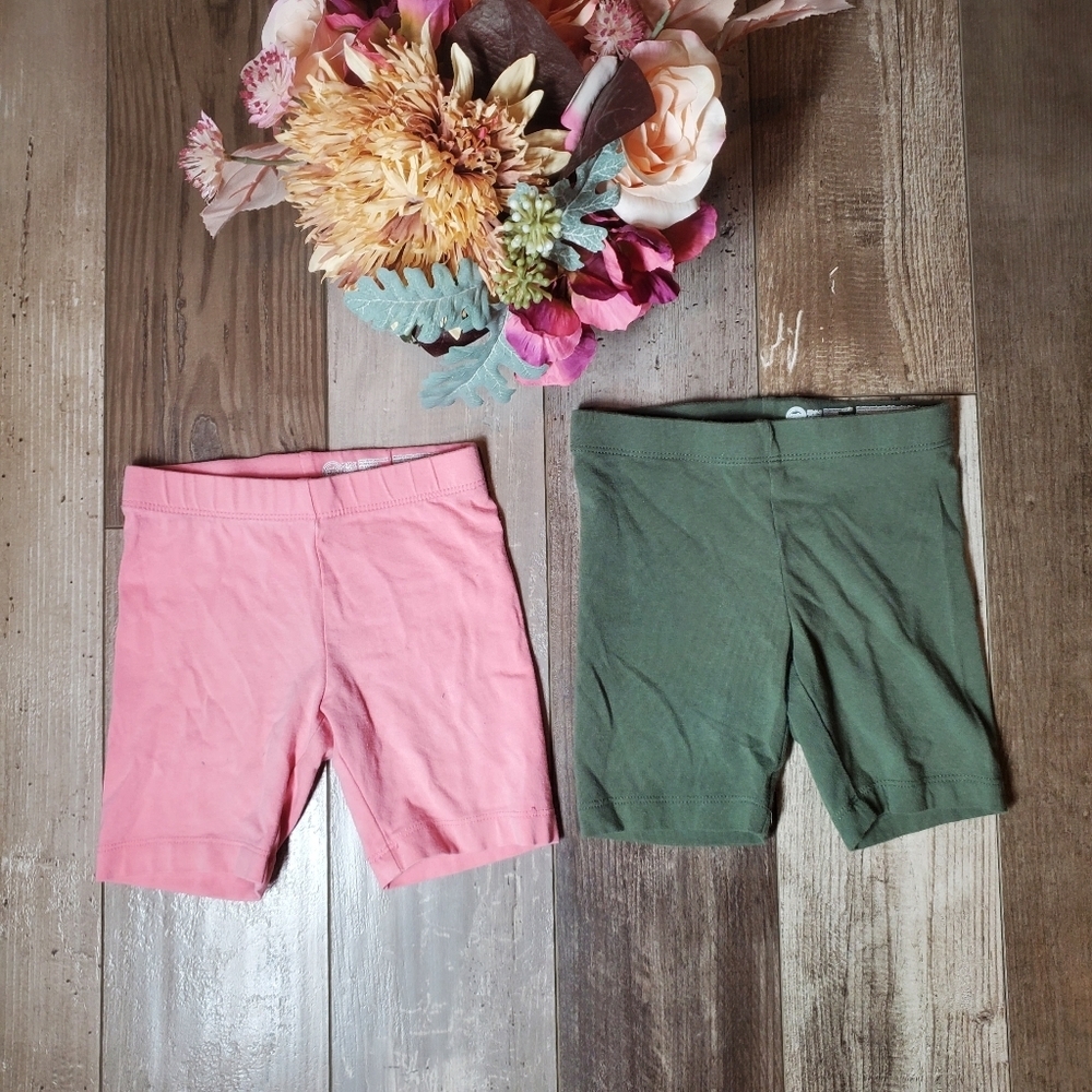Wonder Nation Girls 2pc Bike Shorts Bundle Green & Pink Size XS 4-5 GUC